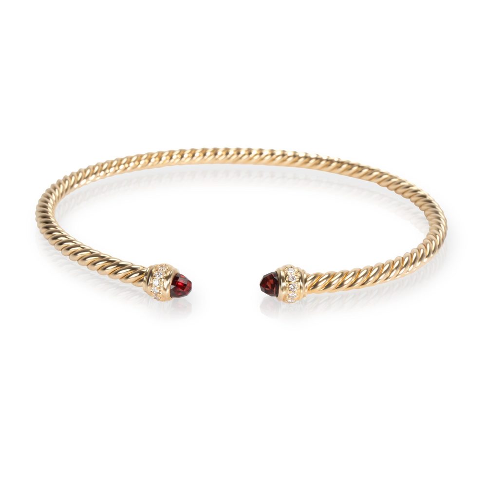 David Yurman Cable Spira Garnet & Diamonds Bangle in 18K Yellow Gold